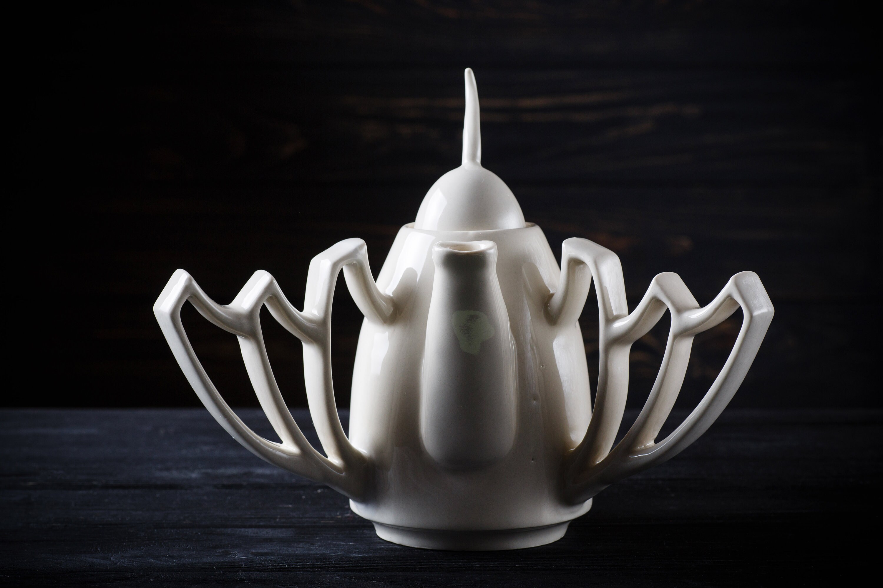 Modern contemporary ceramic teapot with 3 handles White Etsy