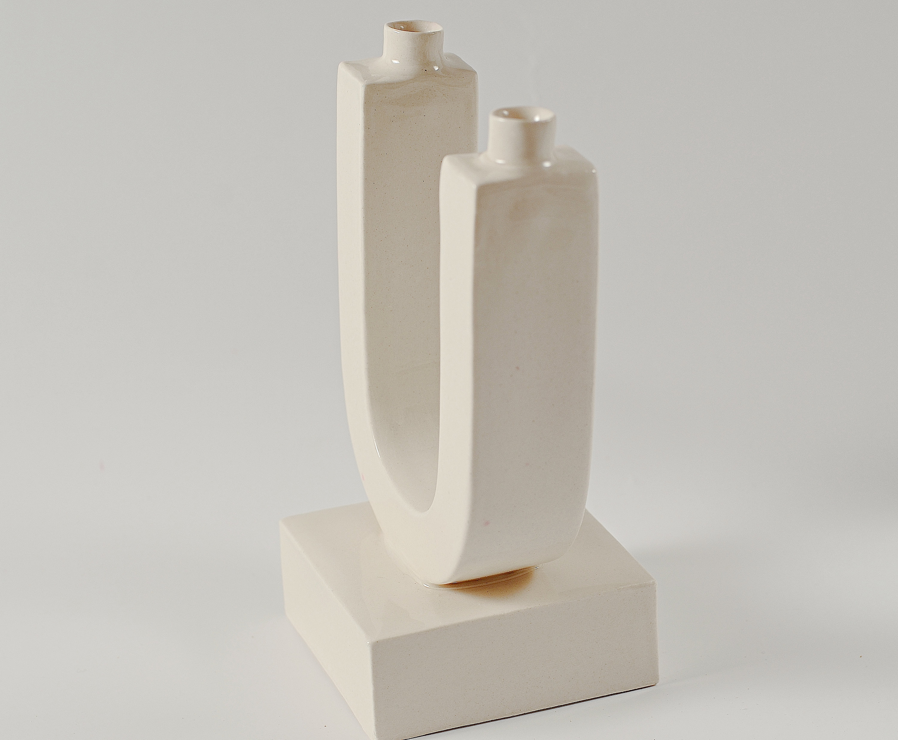 Ceramic candle holder White modern double candlestick Minimalist style candleholder