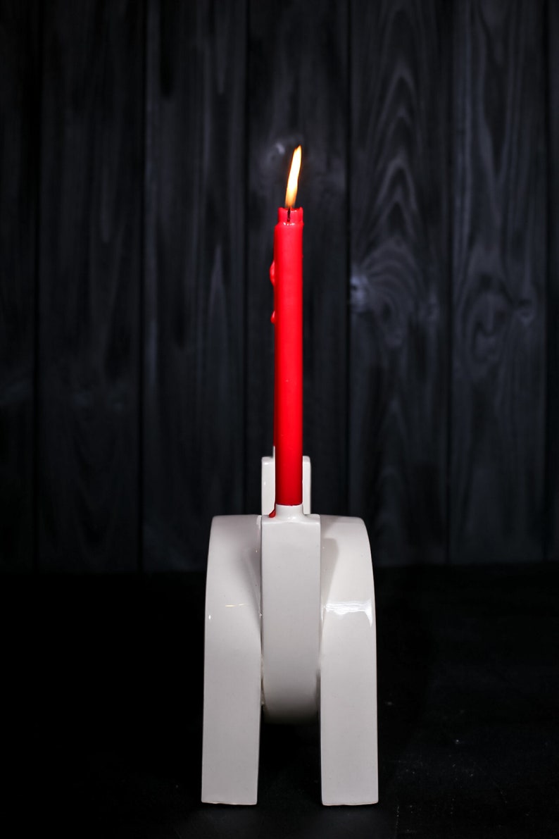 White ceramic contemporary candlestick Art deco candle holder Etsy