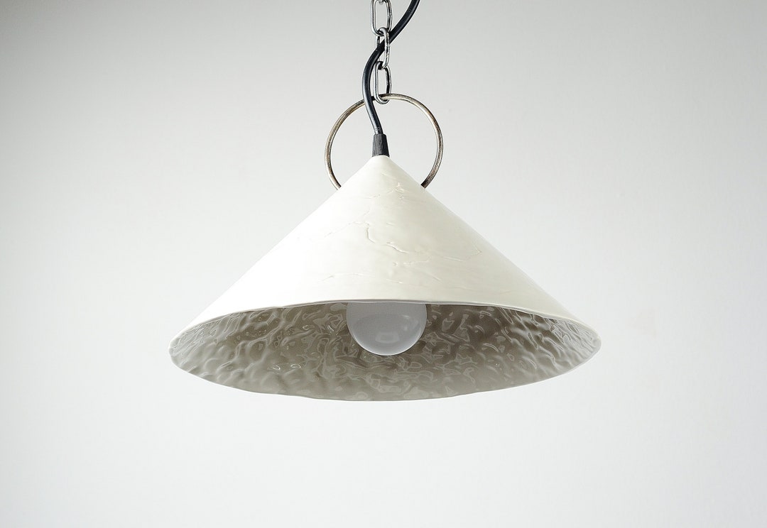 Handmade Ceramic Pendant Lamp White Rustic Hallway Light Fixture Large
