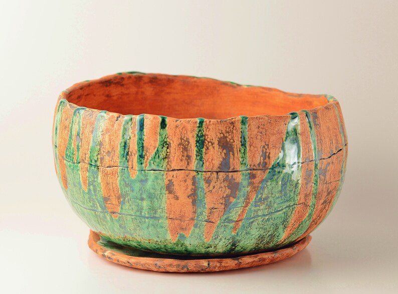 Rustic large ceramic planter pot 1 with drainage and