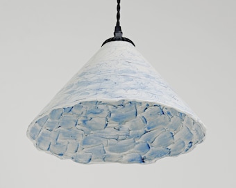 Matte Blue Ceramic Pendant Lamp, Modern Hanging Light, Handmade Ceiling Lighting, Plug-in
