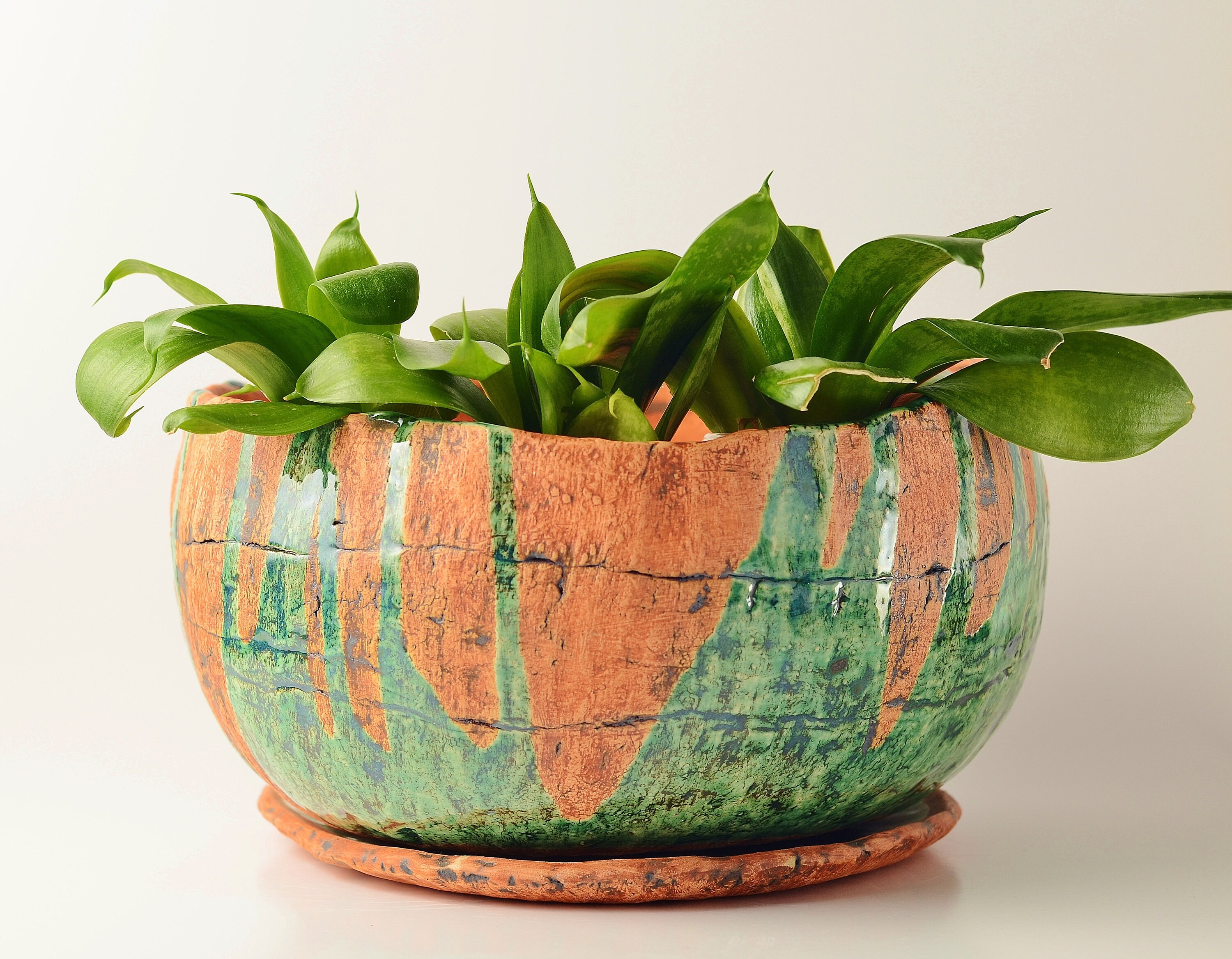Rustic large ceramic planter pot 1 with drainage and saucer Etsy