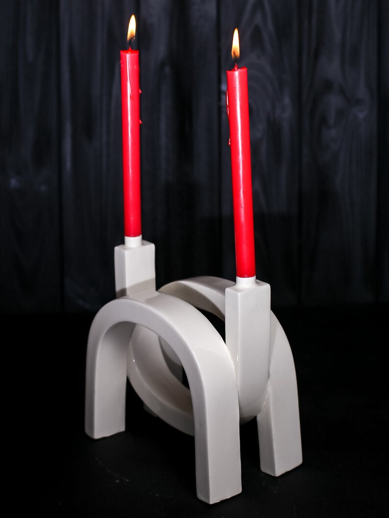 White ceramic contemporary candlestick Art deco candle holder Etsy