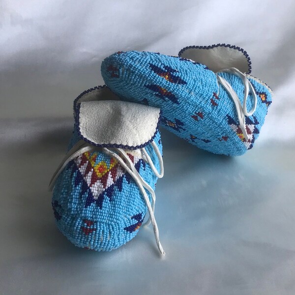 Fully Beaded Kids Moccasins / Beaded Soles  - Handmade Native American Regalia