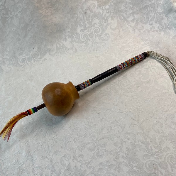Beaded Gourd Rattle - Handmade Native American Instrument