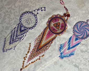 Fully Beaded Dreamcatcher w Fringe - Handmade Native American Jewelry