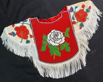 Rose Design Beaded Youth Cape with Fringe - Handmade Native American Powwow Regalia