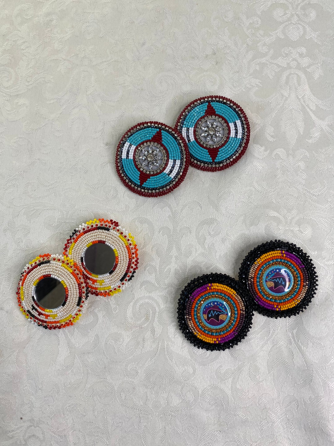 Fully Beaded Circle Bling Clip on Earrings Handmade Native Etsy