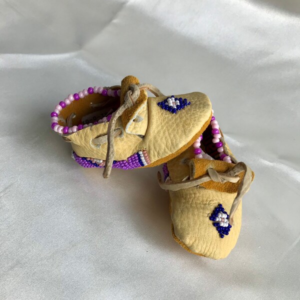 Beaded Leather Baby Moccasins - Handmade Native American Regalia