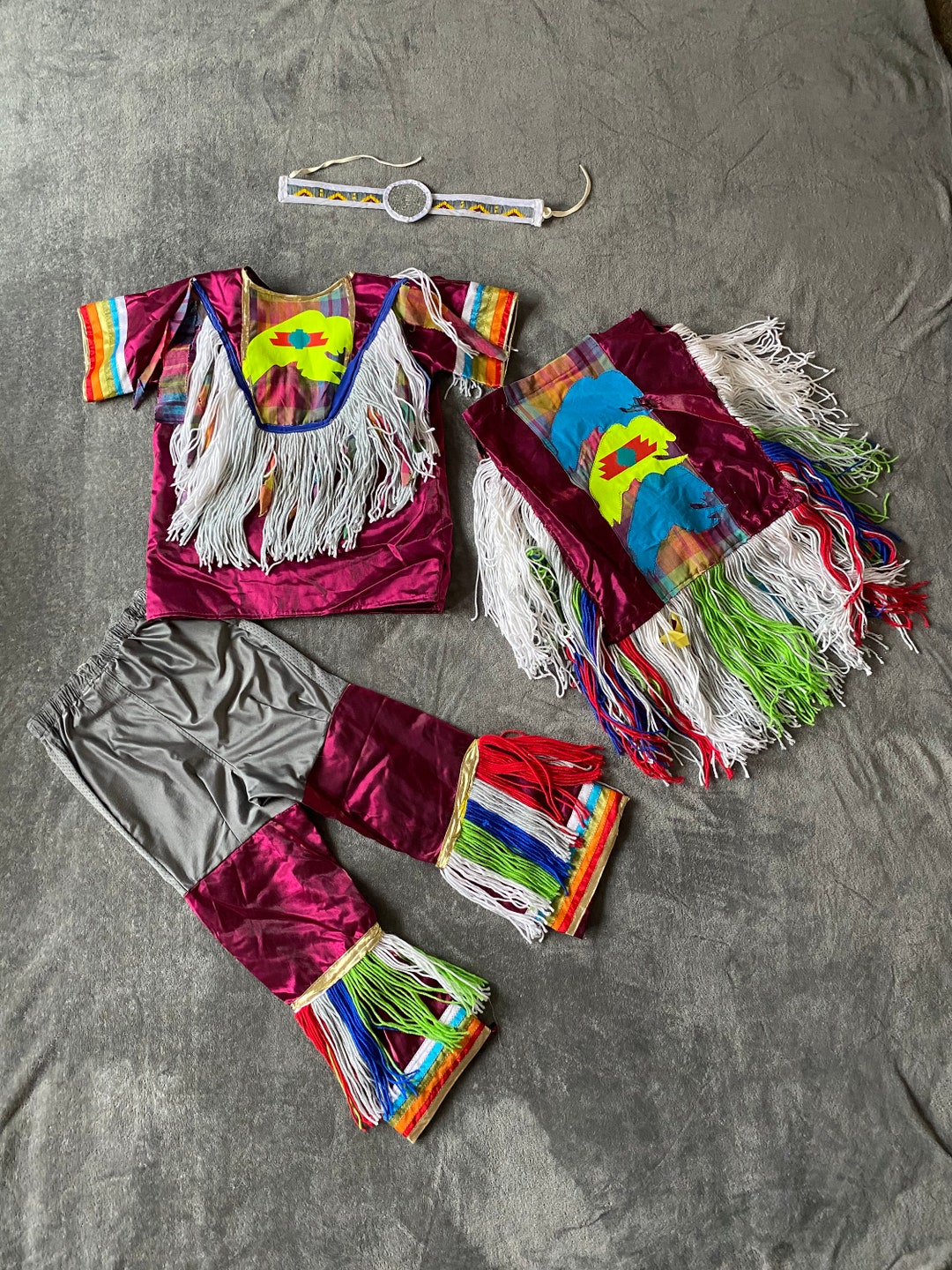 Mens Grass Dance Appliqué Ribbon Outfit Handmade Native American Powwow Mens Grass Dance Appliqué Ribbon Outfit Handmade Native American Powwow