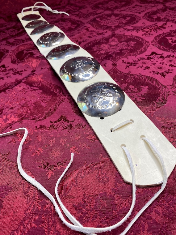 White Leather Silver Concho Belt - Handmade Native American  display picture 3