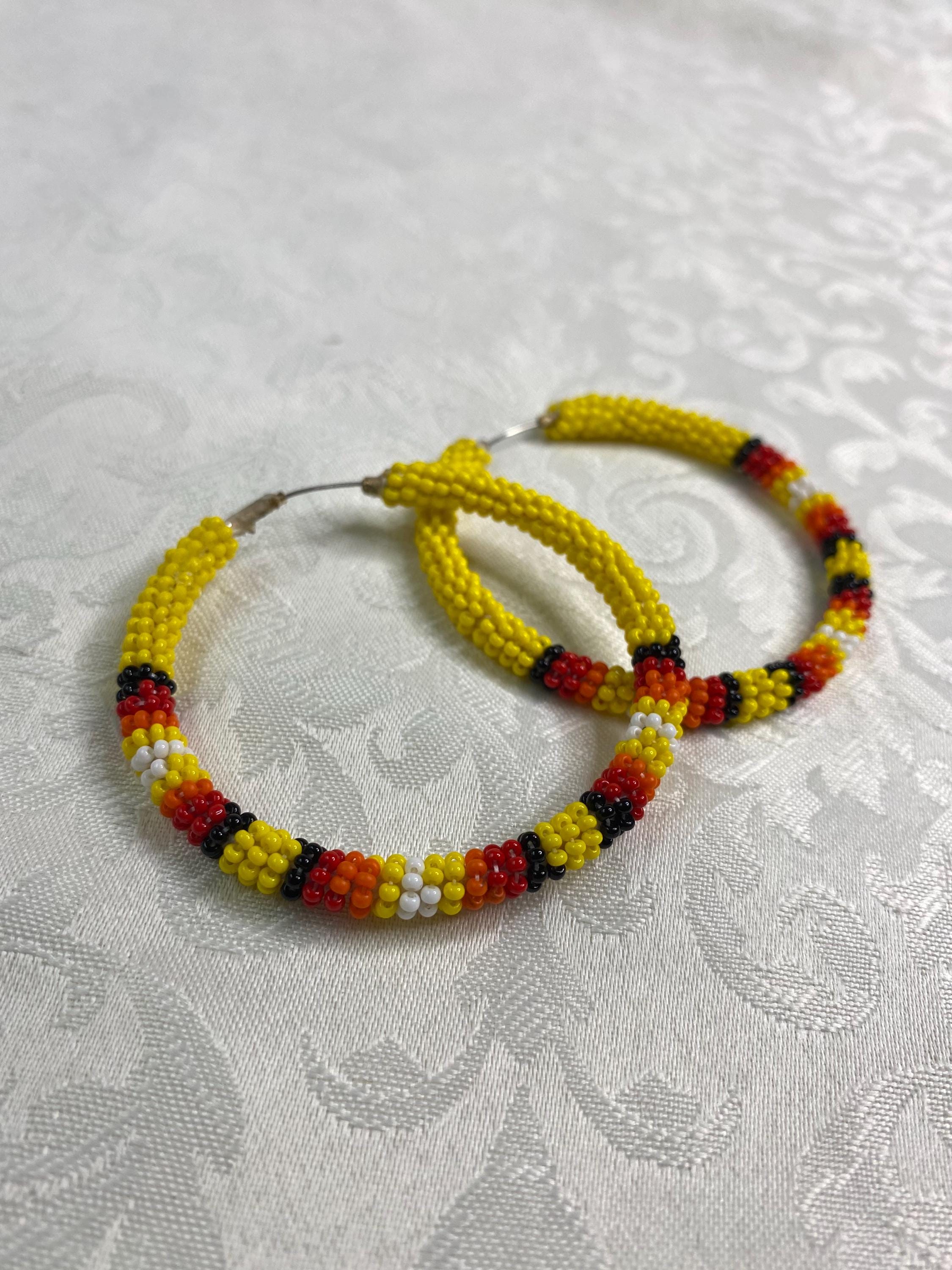 Art Jewelry Black Owned Earring Shops Yellow Beaded Hoop Earrings  Handmade Native American Jewelry