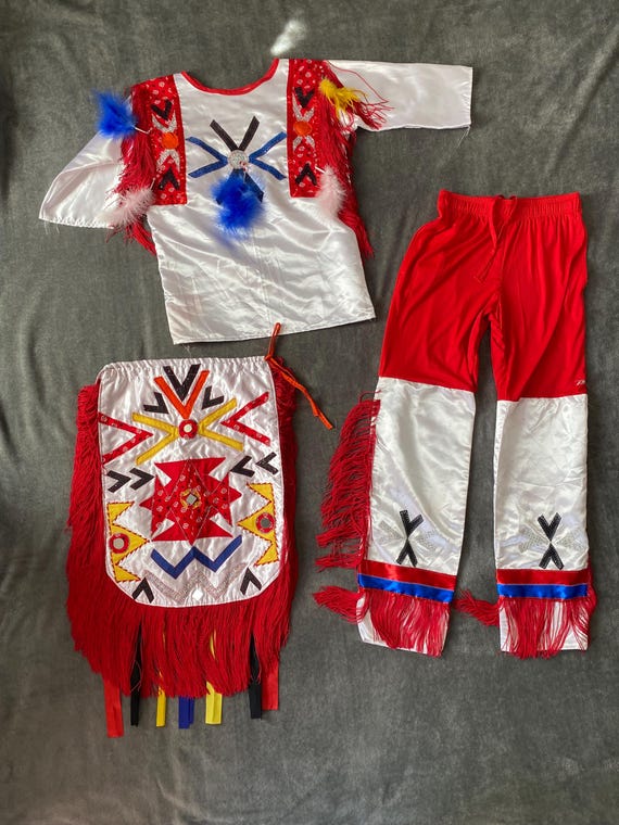 Red White Mens Dance Outfit - Handmade Native American Powwow Regalia