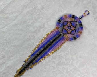 Purple Fully Beaded 3D Dreamcatcher with Fringe - Handmade Native American Art