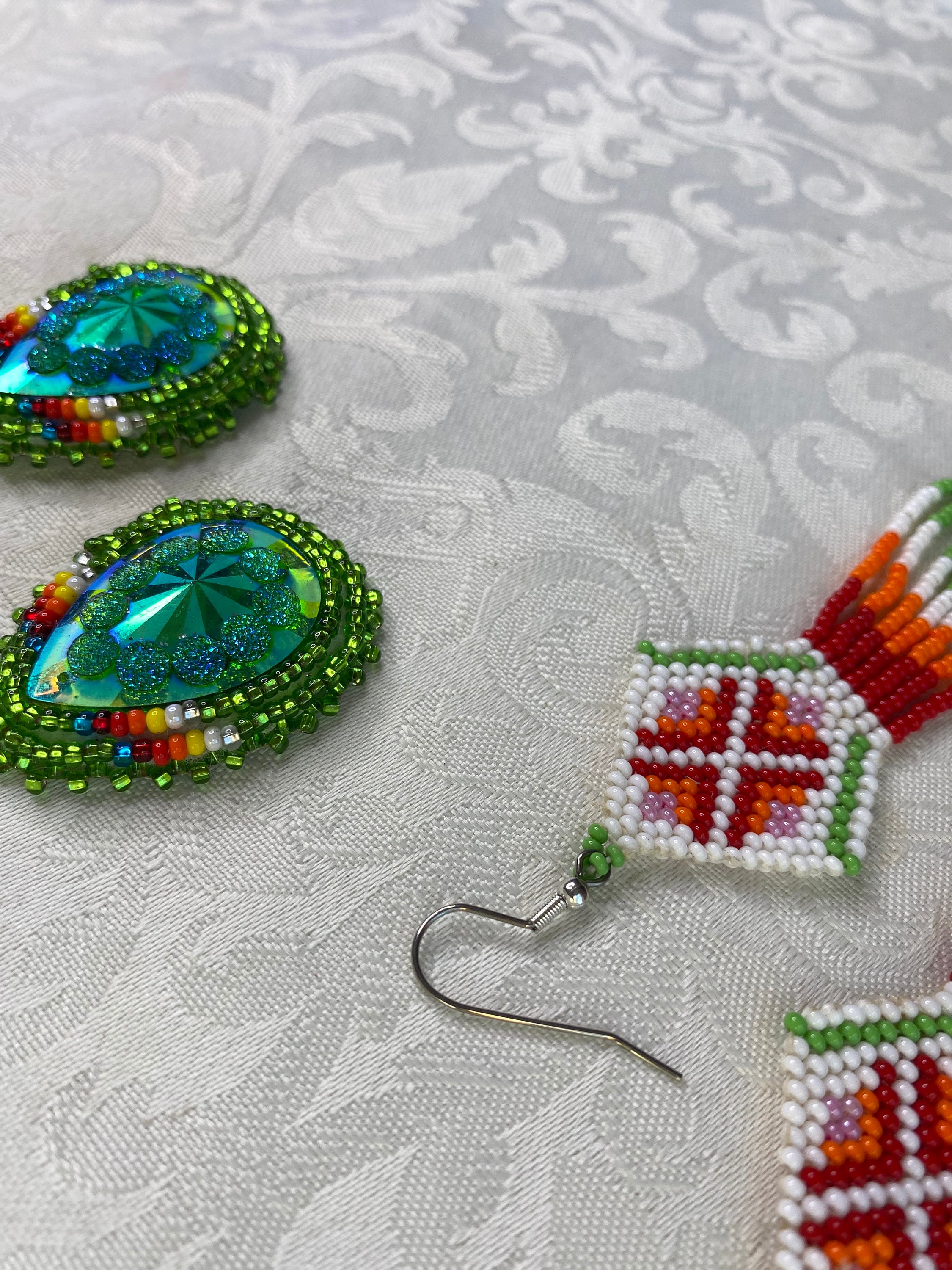 Orecchini Con Perline Verdi Scintillanti, Orecchini Con