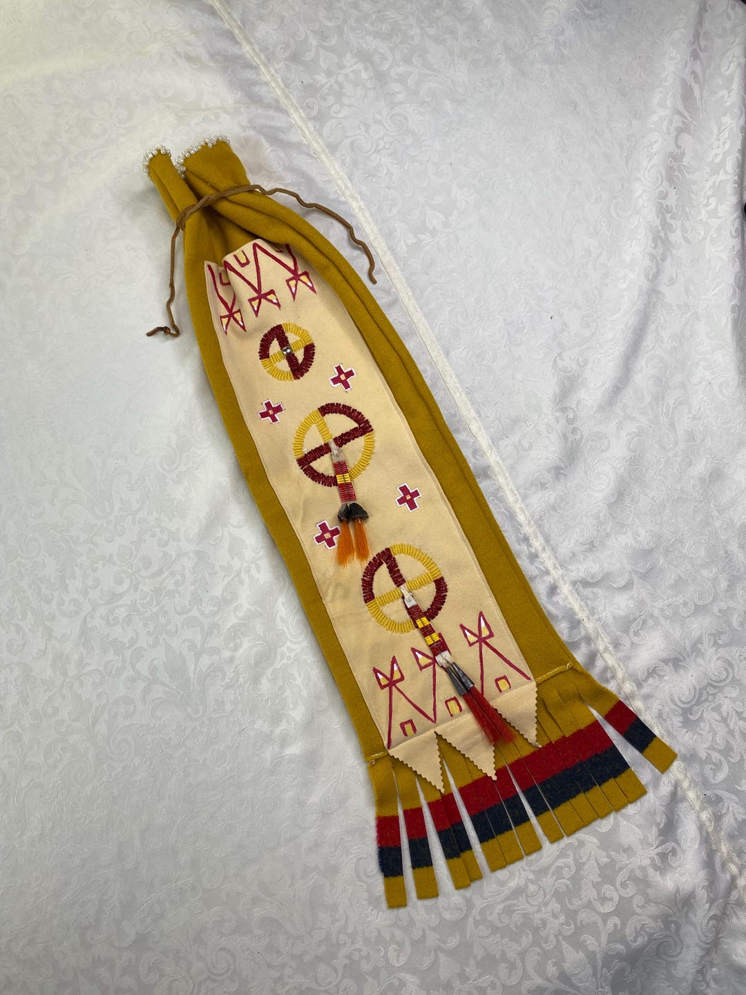 Red Tipi Morning Star Design Beaded Woolen Fabric Pipe / Medicine Bag ...