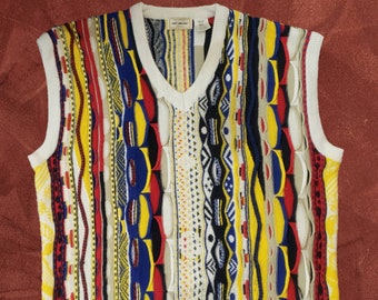 Striped sweater vest vintage handmade cardigan multi colour rainbow sleeveless one size L-XXL
