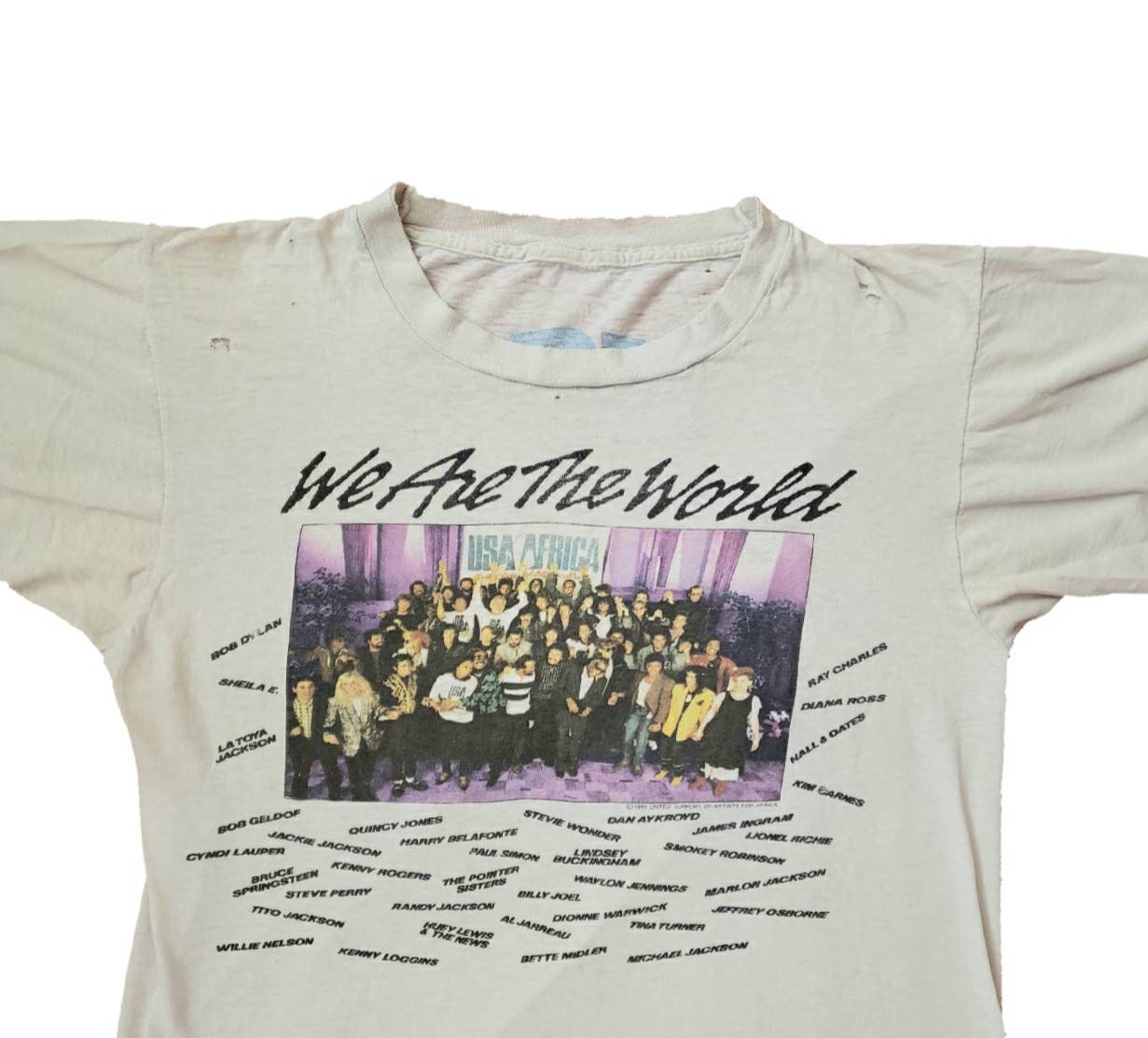 Vintage 1985 We Are the World Tshirt USA for Africa Music Graphic