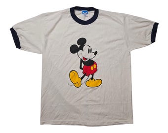 Vintage 1990s Disney Character Fashions Mickey Mouse Tshirt Ringer Style Cartoon Graphic Size XL Made in USA