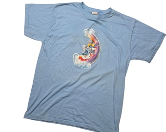 Vintage 1980s Smurfs Tshirt Single Stitch Ched Crewneck Iron-On Graphic Sr. Smurf Back Spellout Size Small Made in USA