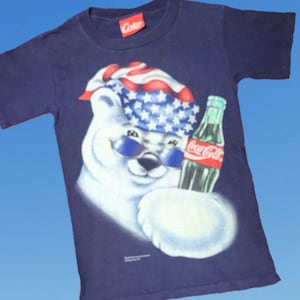 トップス 90s old coka cola white bear damage Tee Vintage 1995 Coke Polar Bear Tee Shirt Single Stitch White