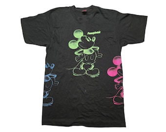 Vintage 1990s Mickey Mouse Tshirt All Over Print Single Stitch Size Large Made in USA Travel Souvenir