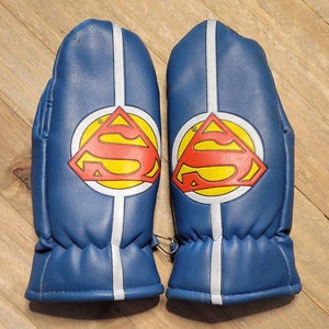Vintage 1970s Kids Superman Mittens Vinyl Superhero Logo Gloves DC Comics