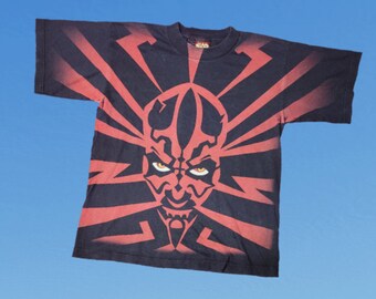 Vintage 1990s Kids Star Wars Darth Maul Tshirt All Over Print Graphic Phantom Menace Episode One Youth Size XL