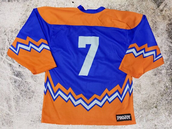 Vintage 1990s Projoy Piranhas Hockey Jersey Colorblock Graphic 7