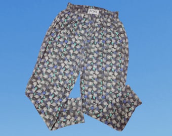 Vintage 1980s World Detail Sweatpants Abstract All Over Print Baggy Workout Exercise Pants Size Large Made in USA