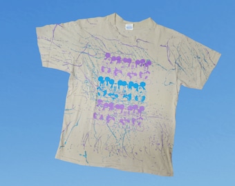 Vintage 1990s Disney Character Fashions Mickey Mouse Tshirt Single Stitch All Over Print Splatter Size Large Made in USA