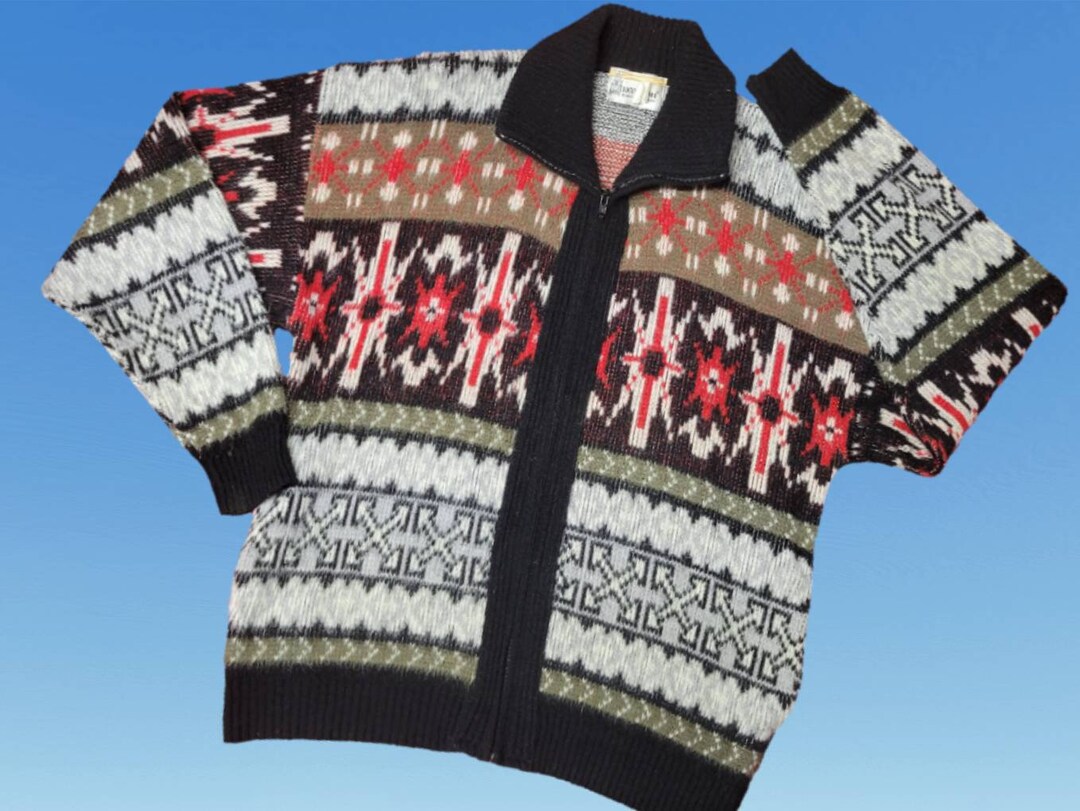 Vintage 1980s London Fog Sweater Full Zip Acrylic Aztec Southwestern