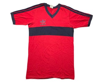 ヴィンテージ 70-80年代 ADIDAS Vネック Tシャツ ネイビーブルー