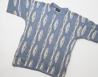 Vintage 1990s Coogi Short Sleeve Sweater Textured 3D Knit Pullover Crewneck Size XL (23" X 28.25) Made in Australia