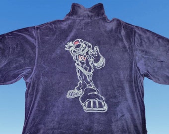 Vintage 1990s I.O.U. Sport Track Jacker Blue Velour Embroidered Full Zip Size XL Streetwear Hip-Hop Skater (A4)
