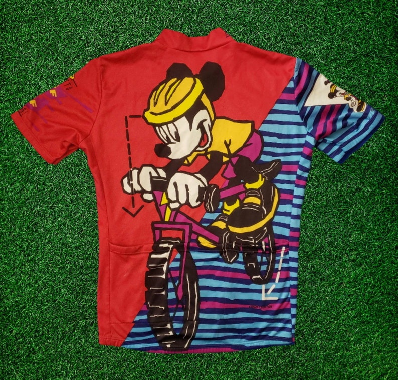 Vintage 1990s Giordana Disney Cycling Jersey Mickey Mouse All Over Print Bib Shirt Size Medium Made in Italy