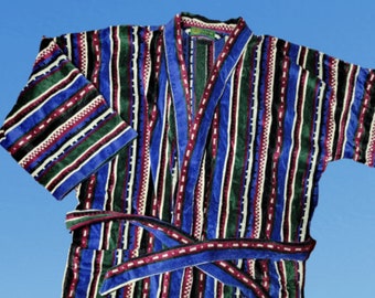 Vintage 1990s Cypress Bathrobe Heavy Cotton Terry Cloth Striped Robe Size XXL