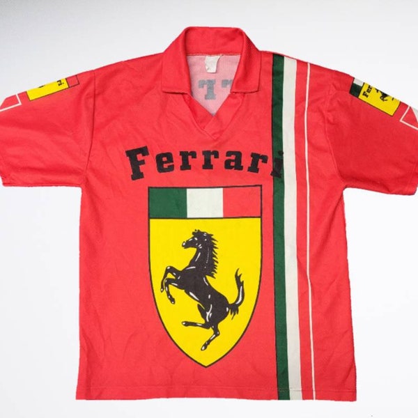 Vintage 1990s Ferrari Polo Shirt Racing Jersey World Champions Car Emblem Logo Size XS Made in Italy (A6)