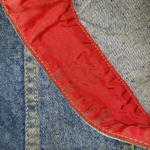 Vintage 1990s Tommy Hilfiger Jeans Denim Jacket Flag Red Collar Cuffs Size XL image 4