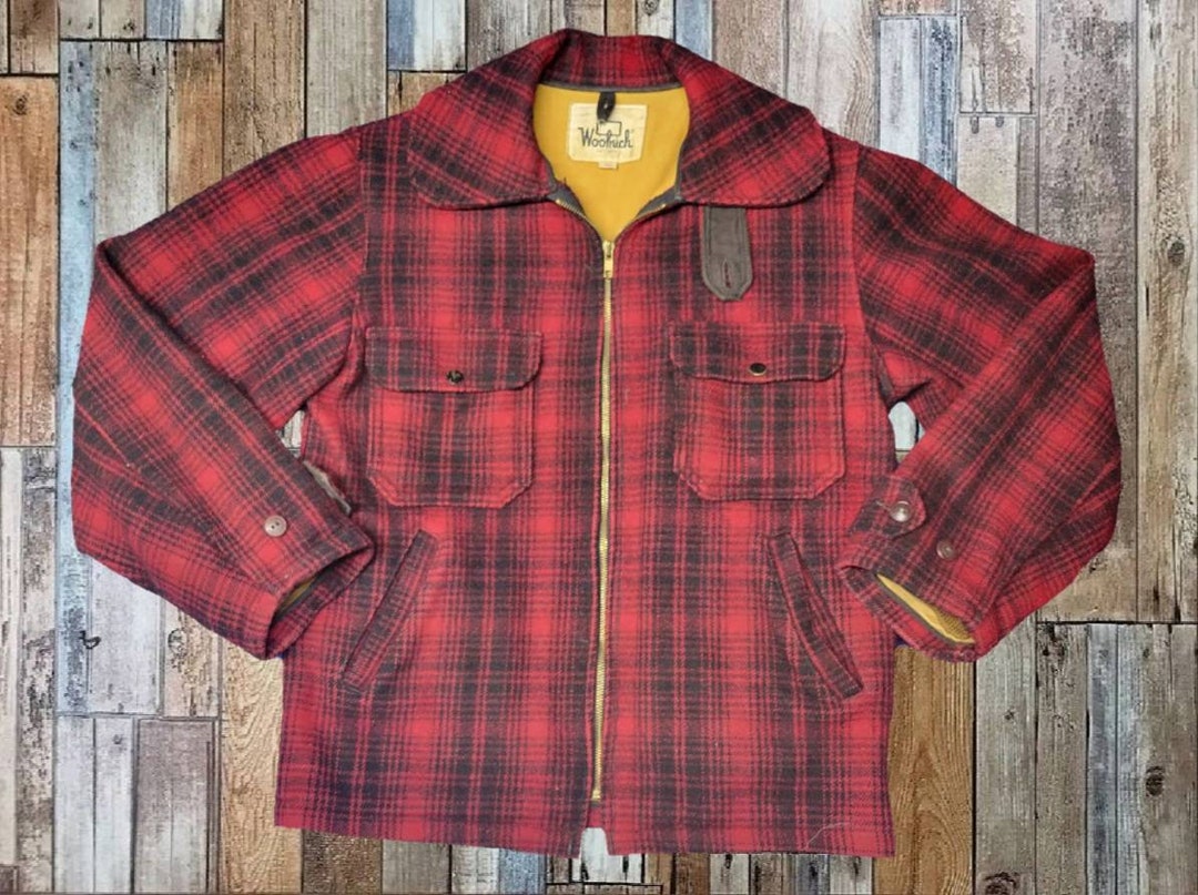 Vintage 1960s Woolrich Barn Coat Full Zip Buffalo Red Plaid Hunting