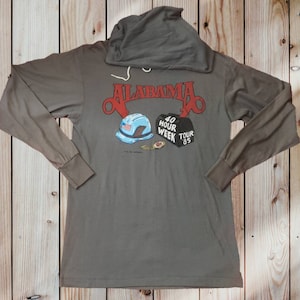 Vintage 1980s Alabama Hooded Shirt Long Sleeve 40 Hour Week Tour Size XL Made in USA Music Concert