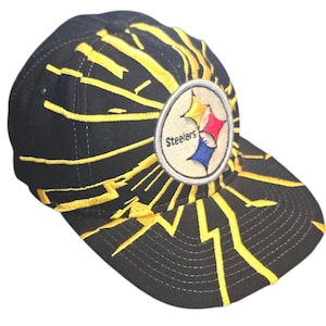 Vintage 1990s Starter Pittsburgh Steelers Snapback Hat NFL Cap Collision Shockwave Lightning Bolt Wool Adjustable