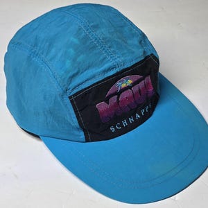 Vintage 1980s Maui Schnapps Strapback Hat Five Panel Long Bill Velcro Back Liquor Advertising Adjustable Cap
