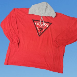 Vintage 1990s Guess Georges Marciano Hooded Sweatshirt Question Mark Logo Size XXL Made in USA