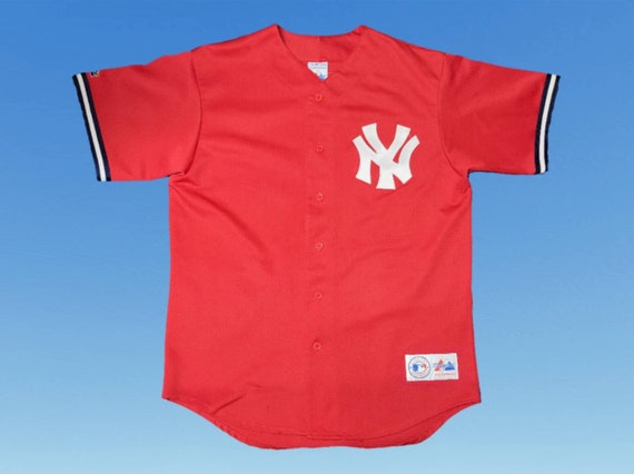 Vintage 1990s Majestic New York Yankees Jersey Red Blank Back 