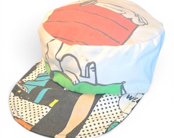 Vintage 1980s Snoopy Hat Peanuts All Over Print Cartoon Comic Graphic Painters Style Cap