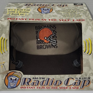 Vintage 1990s Cleveland Browns Radio Cap Highlight Sports AM/FM Hat Tested Working Adjustable Velcro Strapback