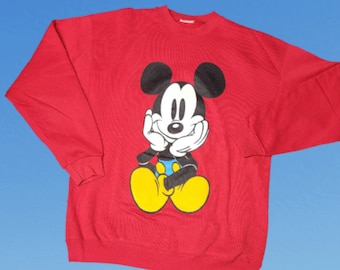 Vintage 1990s Disney Mickey Mouse Sweatshirt Double Sided Graphic Crewneck Size Large Made in USA