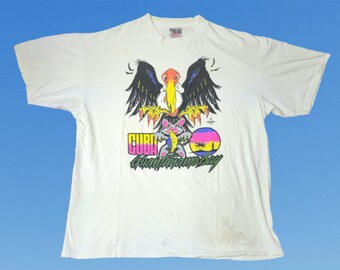 Vintage 1980s Guantanamo Bay Cuba T-Shirt Oneita Single Stitch Vulture Rat Jacobson Graphic Size XL Made on USA